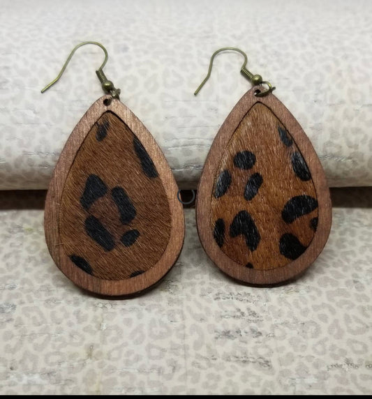 Leopard Print Wood Earrings
