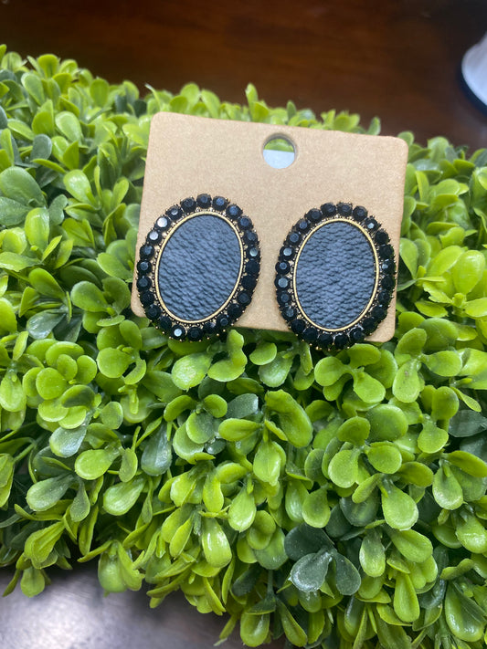 Upcycled LV Black and Gold Oval Studs