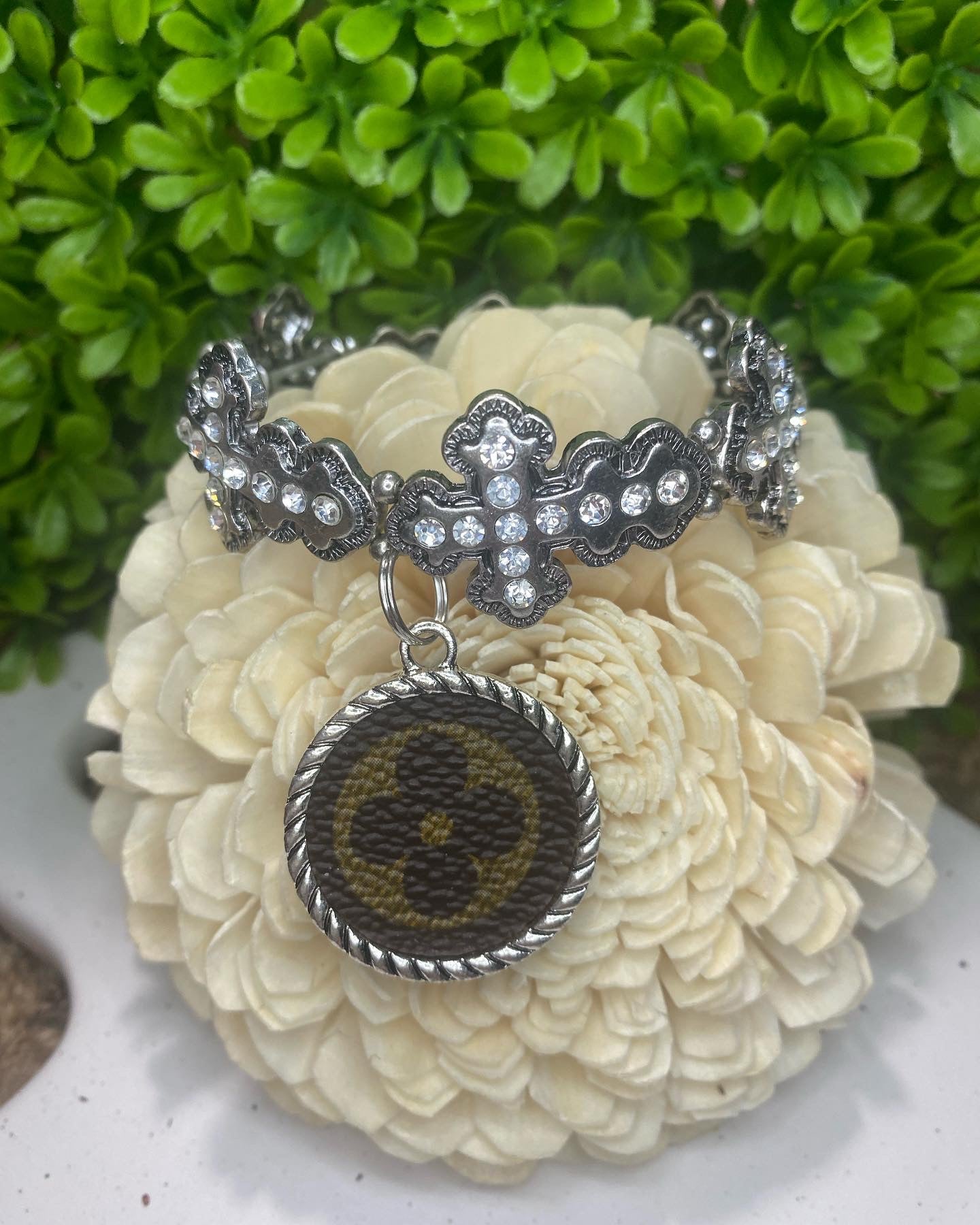Upcycled LV Silver Cross Bracelet