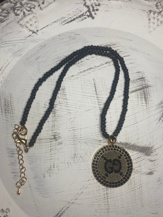 Upcycled GG Black Beaded Necklace