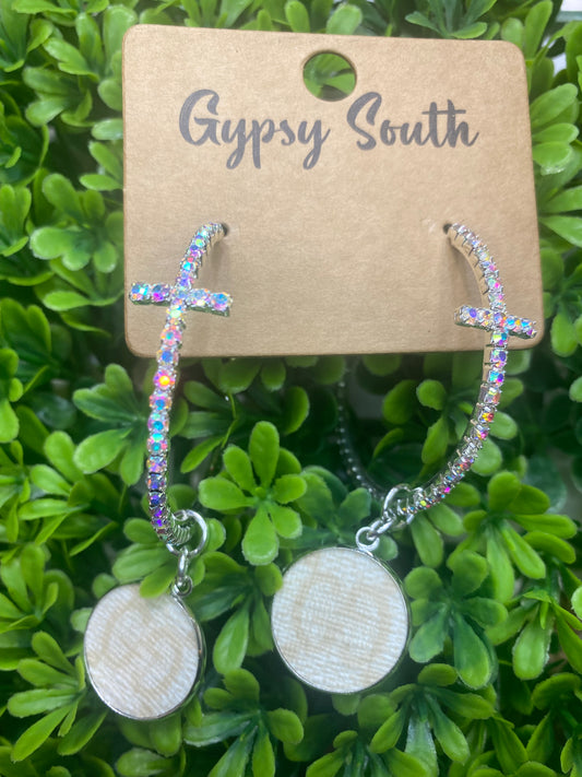 Upcycled GG Ivory Silver Sparkle Cross Hoop