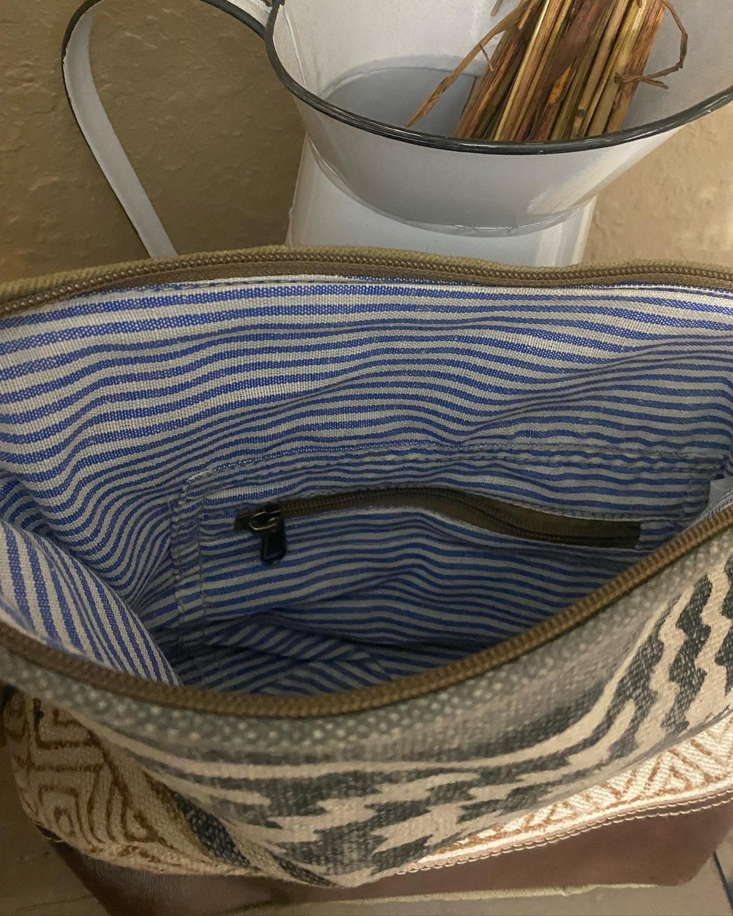 Clea RayVintage Fabric with Leather Trim Bag