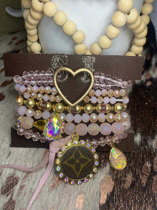 Upcycled LV Pretty Pink Bracelet Stack