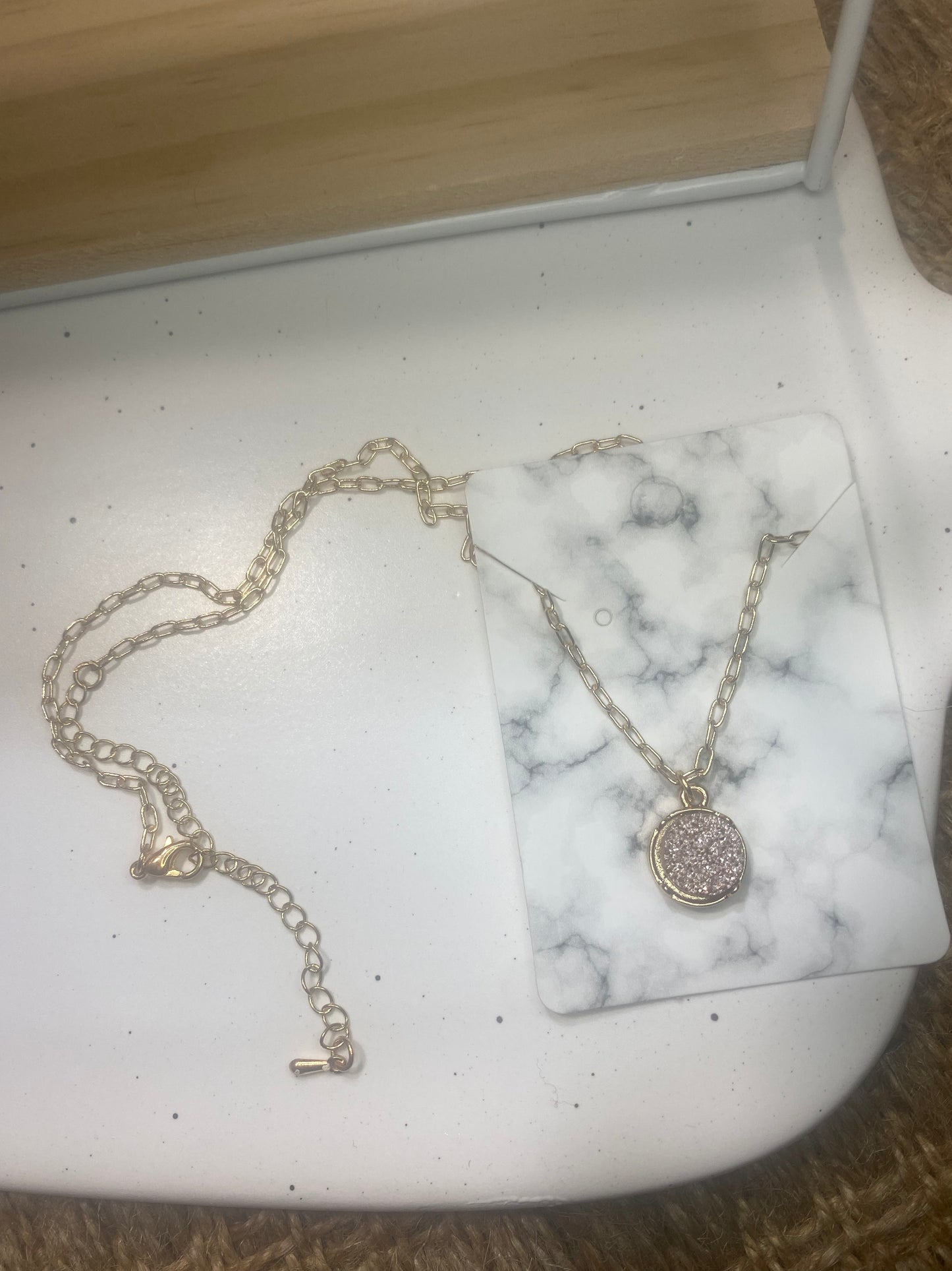 Round Druzy Pink and Gold Necklace