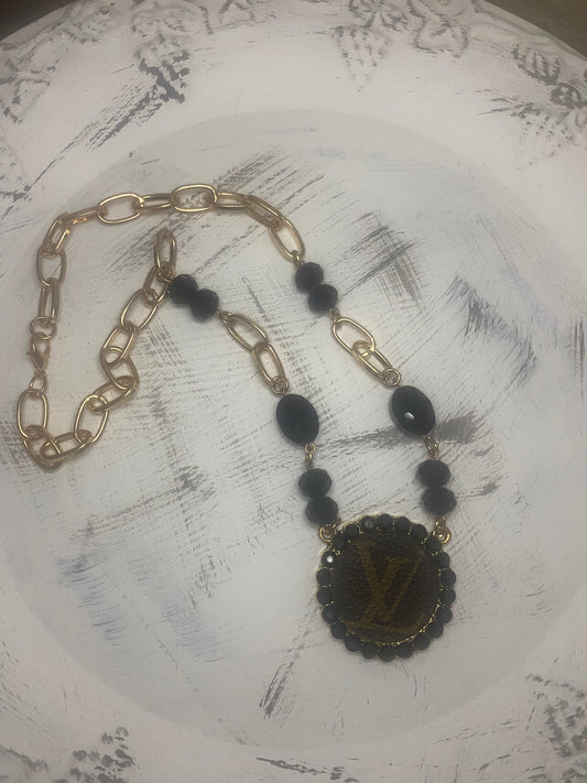Upcycled LV Black and Gold Necklace