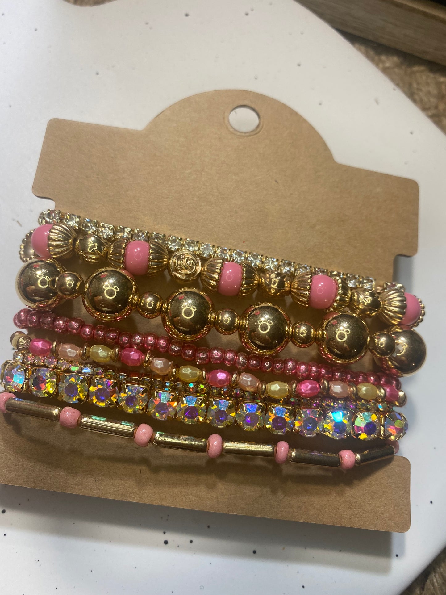 Upcycled LV Pink and Gold Bracelet Stack