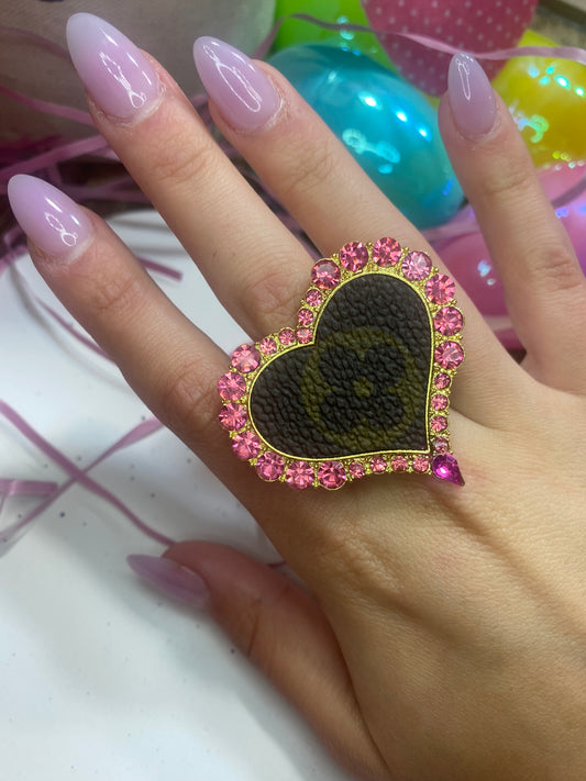 Upcycled LV Gold Ring with Pink Crystals