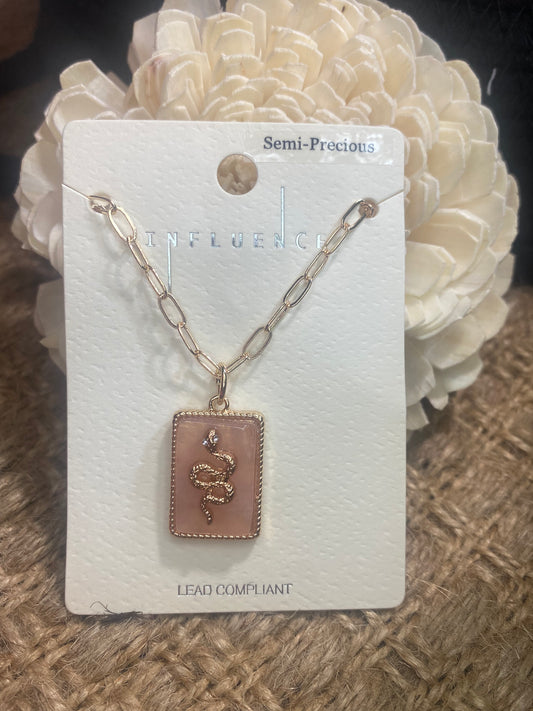 Semi Precious Necklace with Snake Pendant