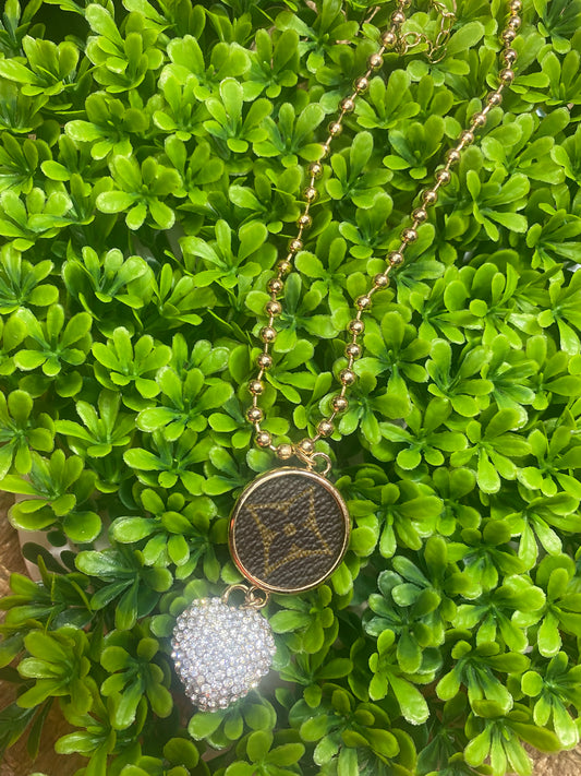 Upcycled LV Rhinestone Heart Necklace