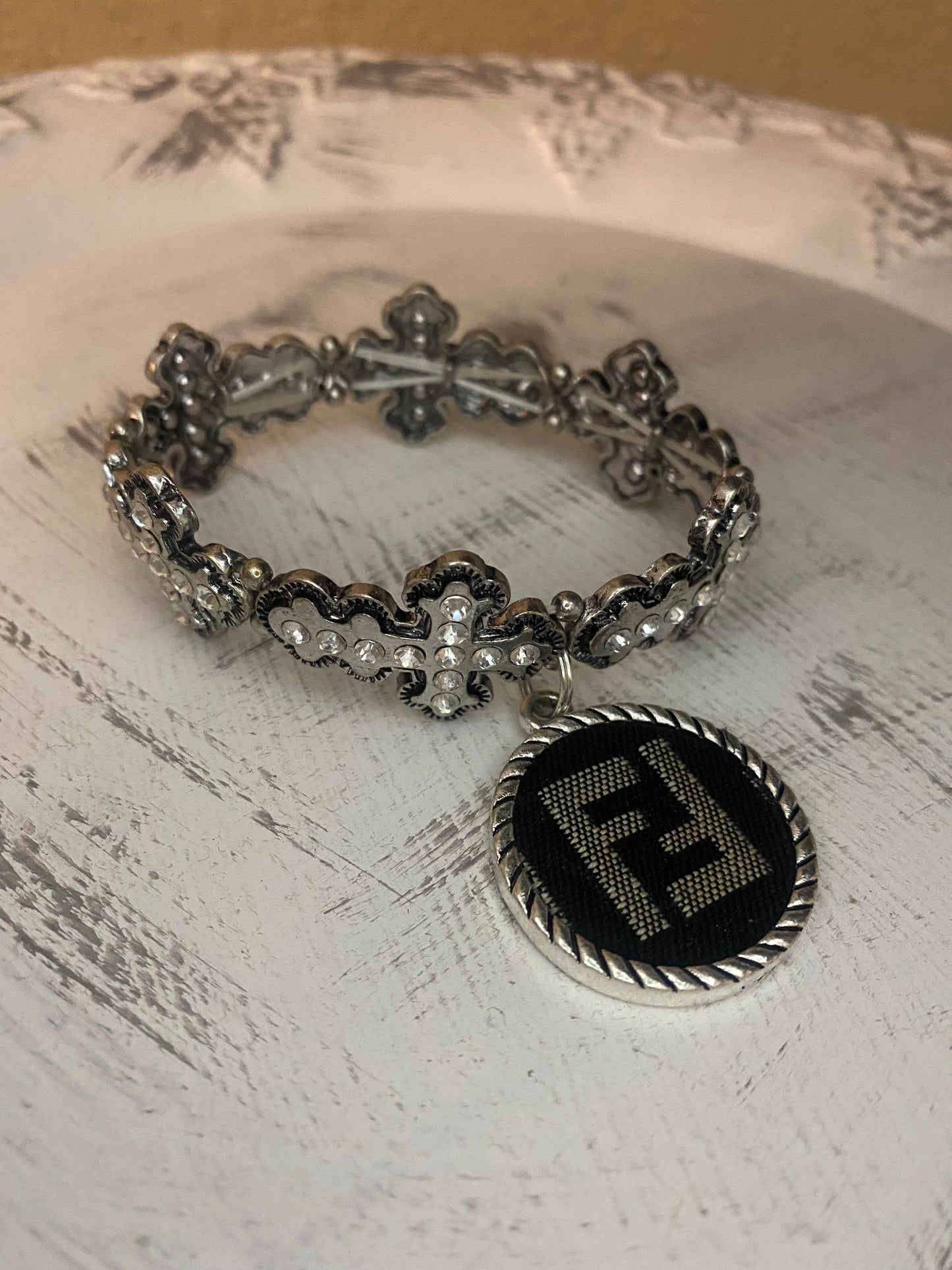 Upcycled Black FF Cross Bracelet