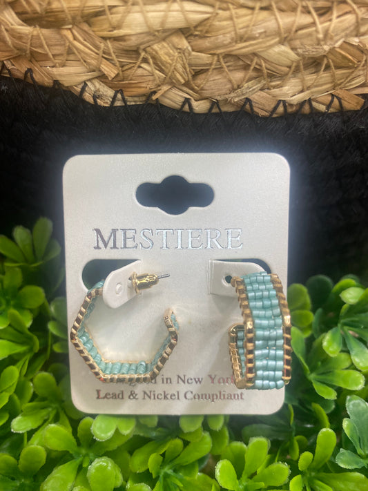 Beaded Hexagon Hoop Earrings