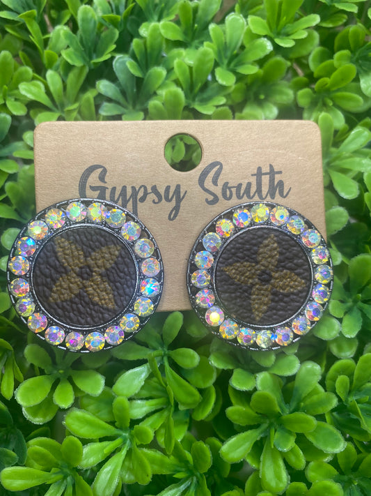 Upcycled Black LV Studs with Crystals