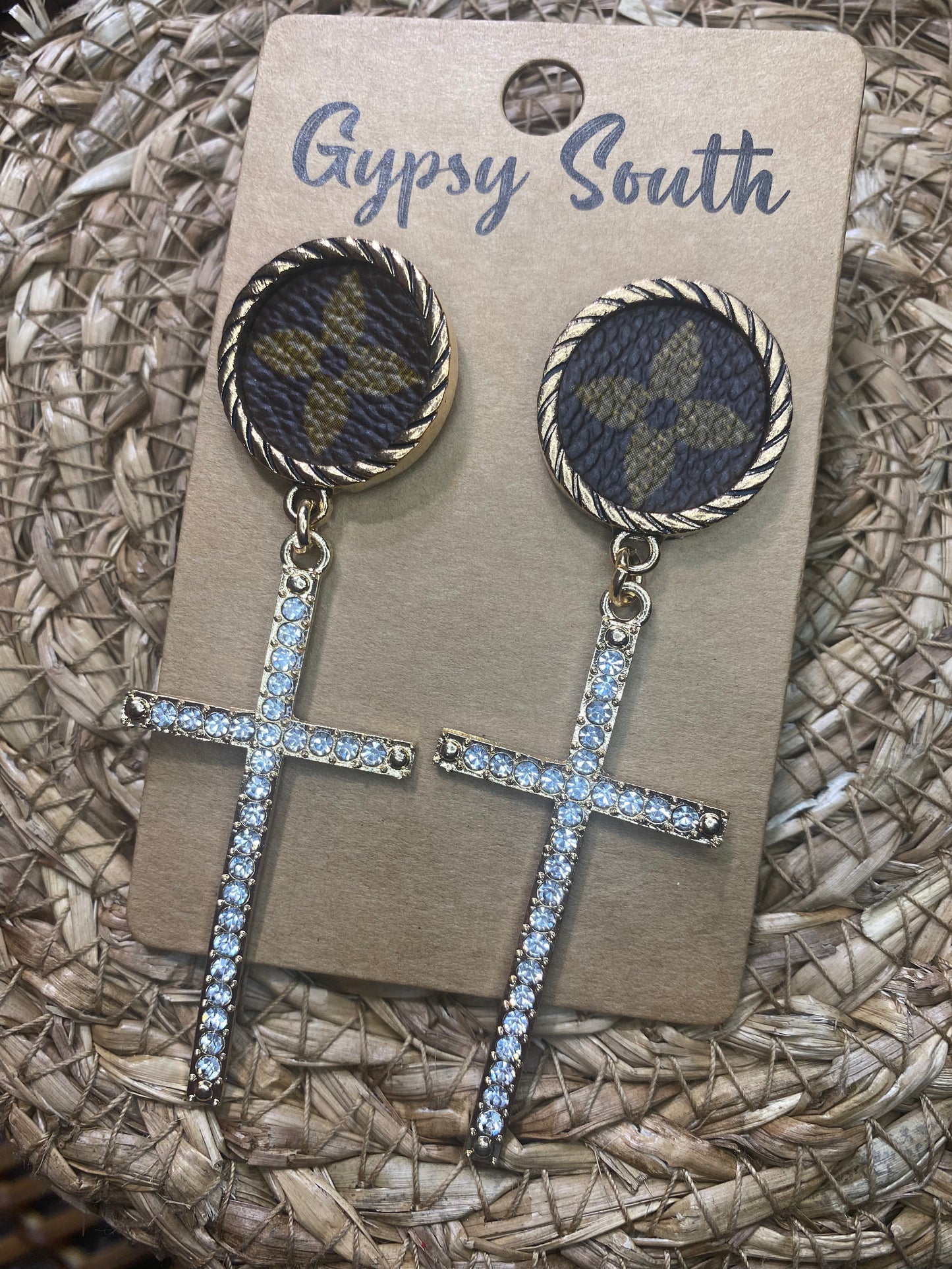 Upcycled LV Cross Dangle Earrings