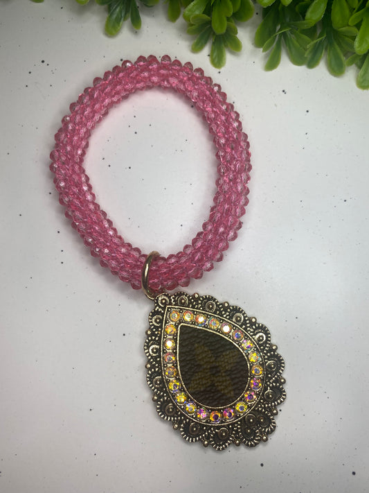 Upcycled LV Pink Stretch Bracelet