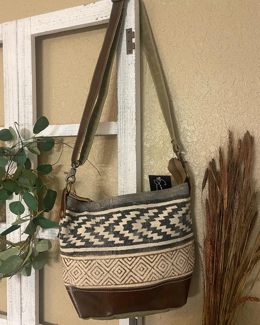 Clea RayVintage Fabric with Leather Trim Bag
