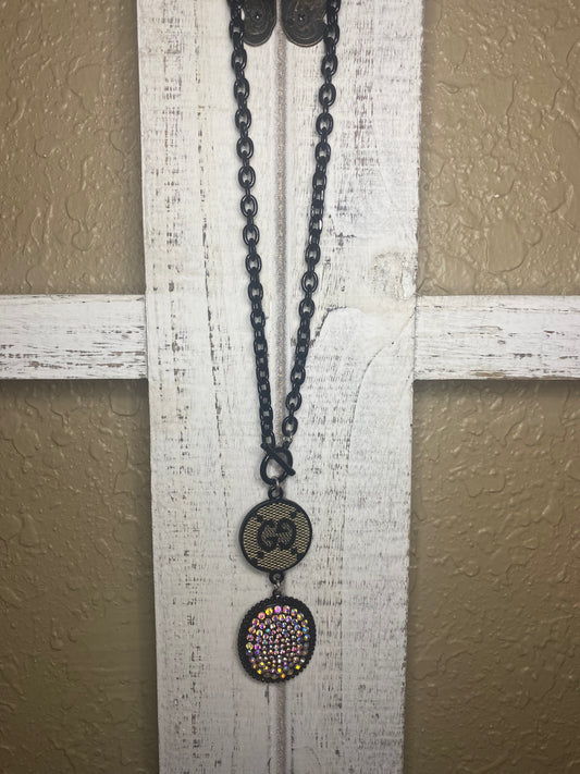 Upcycled GG Gem Charm Necklace