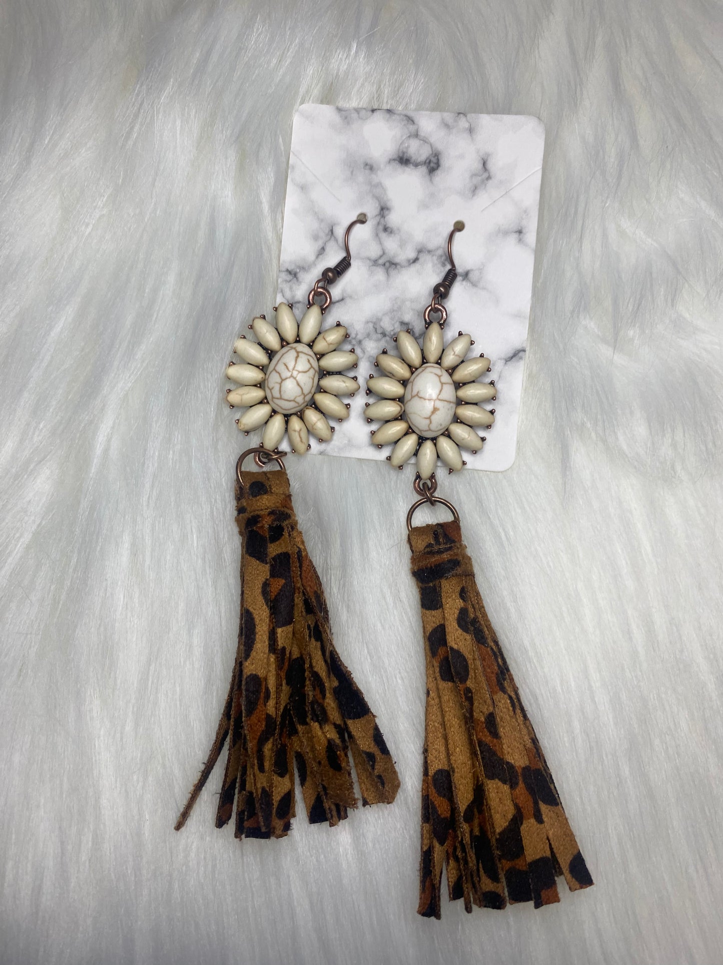 Tassel Earrings Leopard and White Turquoise