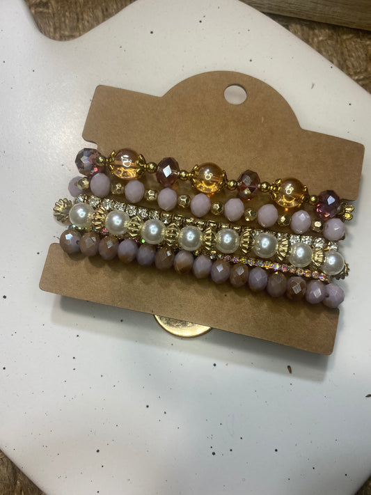 Upcycled GG Lilac and Gold Bracelet Stack
