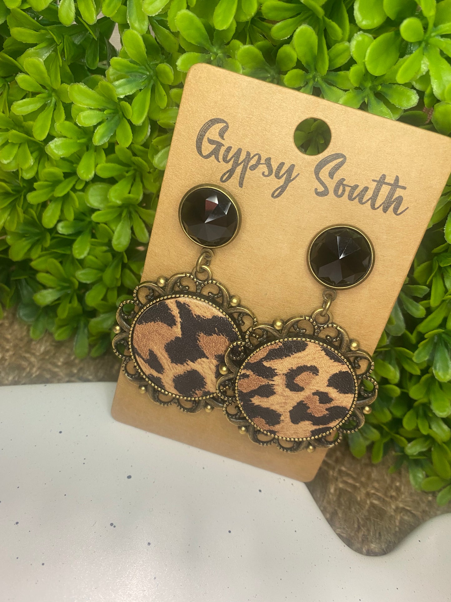 Cheetah and Black Dangle Earrings