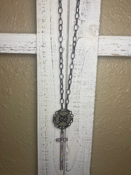 Upcycled Black GG Cross Necklace