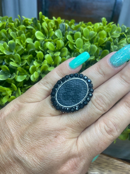 Upcycled LV Black Adjustable Ring