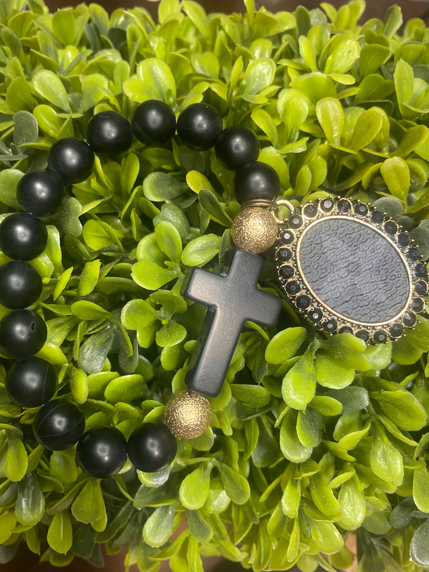 Upcycled LV Black Cross Bracelet