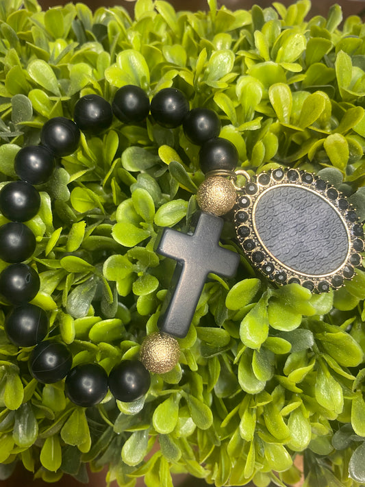 Upcycled LV Black Cross Bracelet