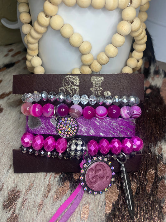 Upcycled GG Fuscia Bracelet Stack