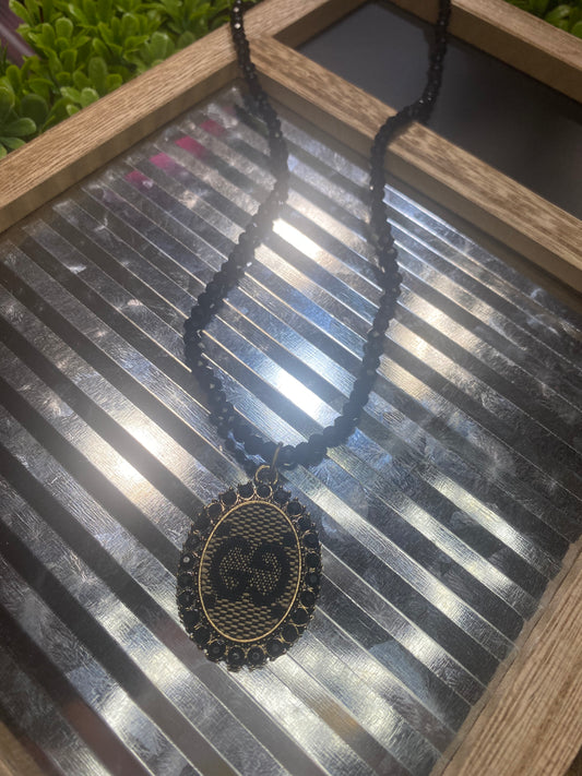 Upcycled GG Black Beaded Necklace