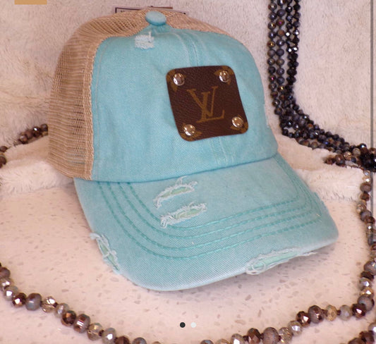 Upcycled LV Baseball Hat- Teal