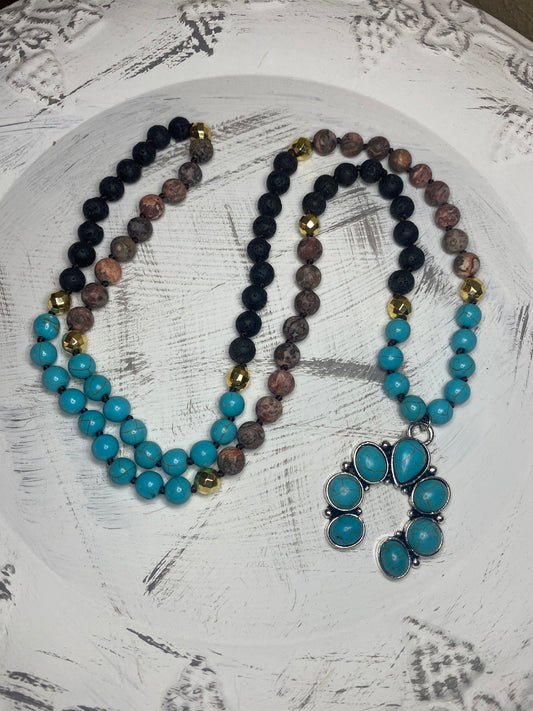 Multi Color Natural Stone Necklace with Pendant