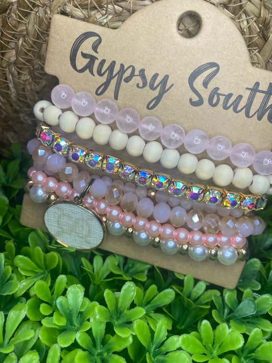 Upcycled GG Ivory Soft Pink Bracelet Stack