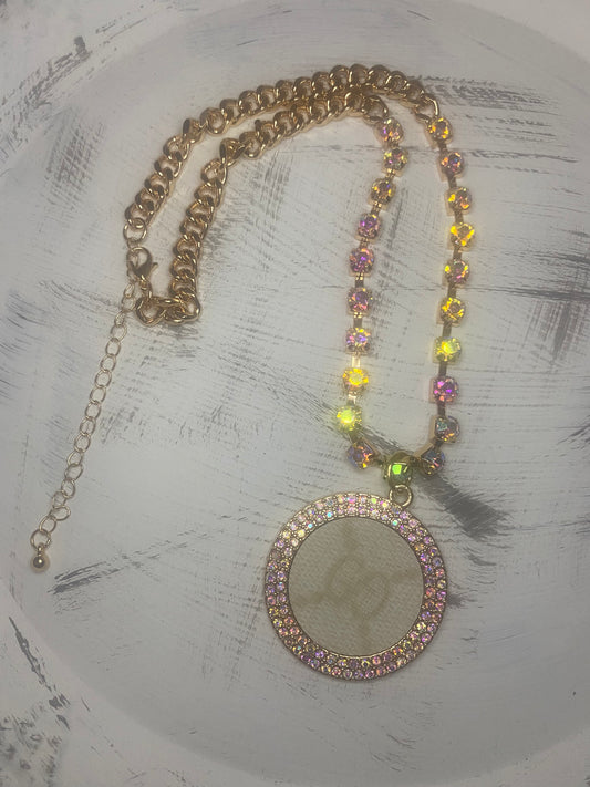 Upcycled GG Ivory with AB Crystals Necklace