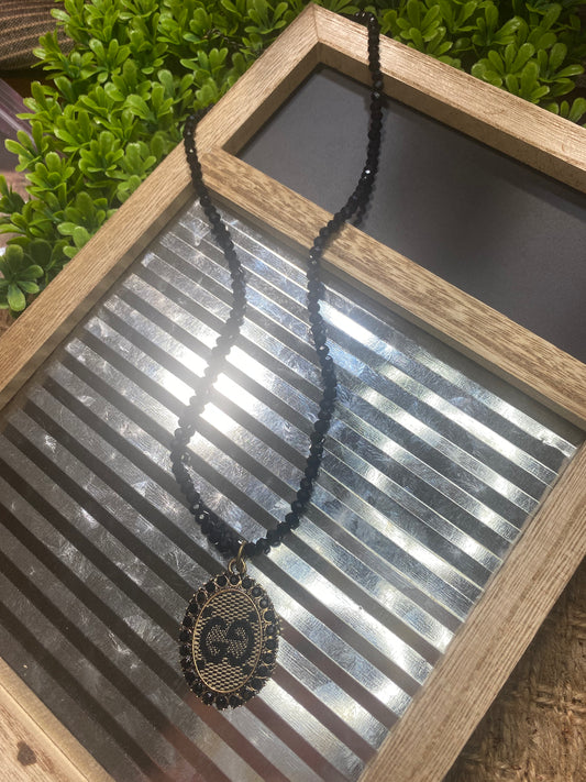 Upcycled GG Black Beaded Necklace
