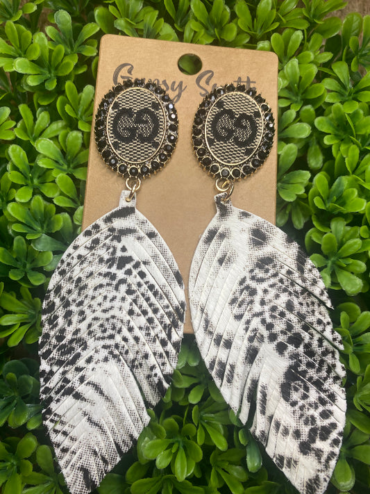 Upcycled GG Black Feather Earrings