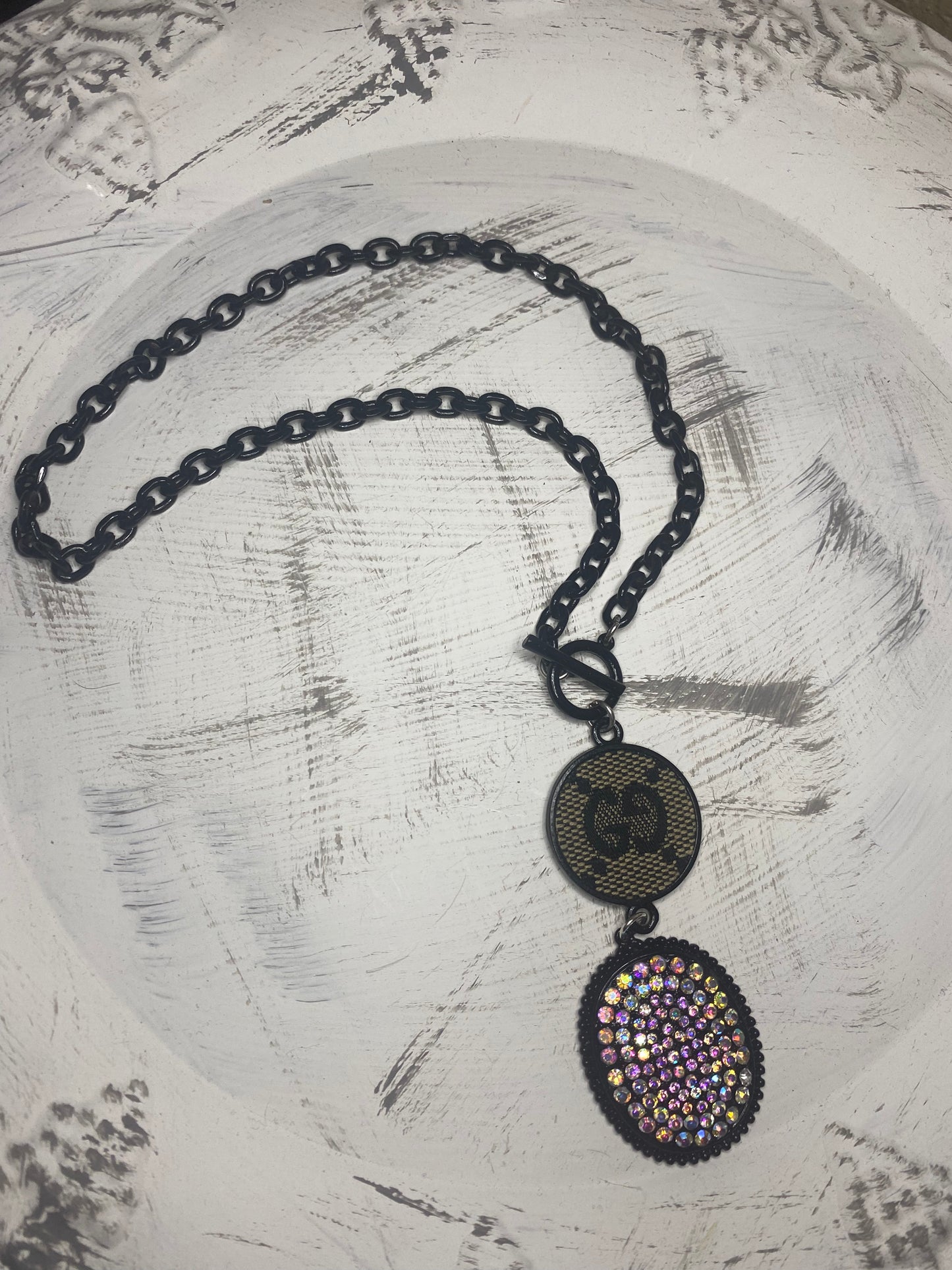Upcycled GG Gem Charm Necklace