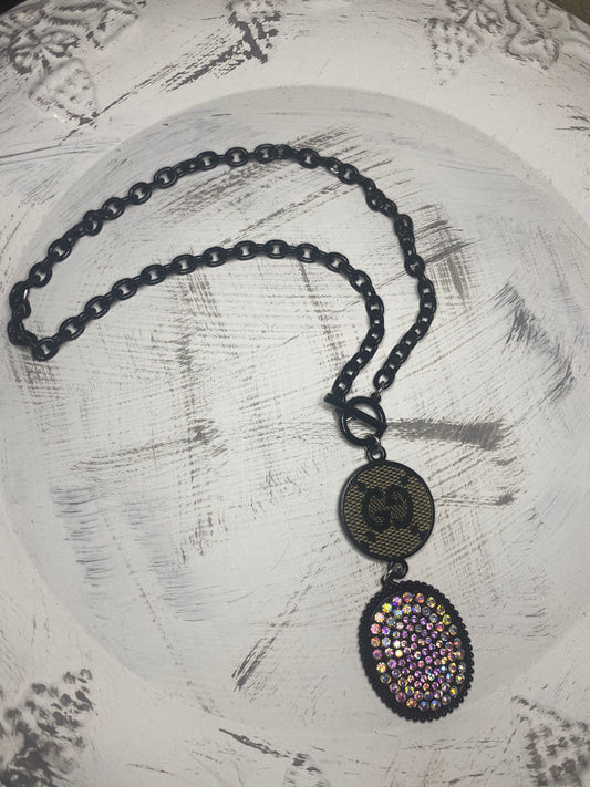 Upcycled GG Gem Charm Necklace