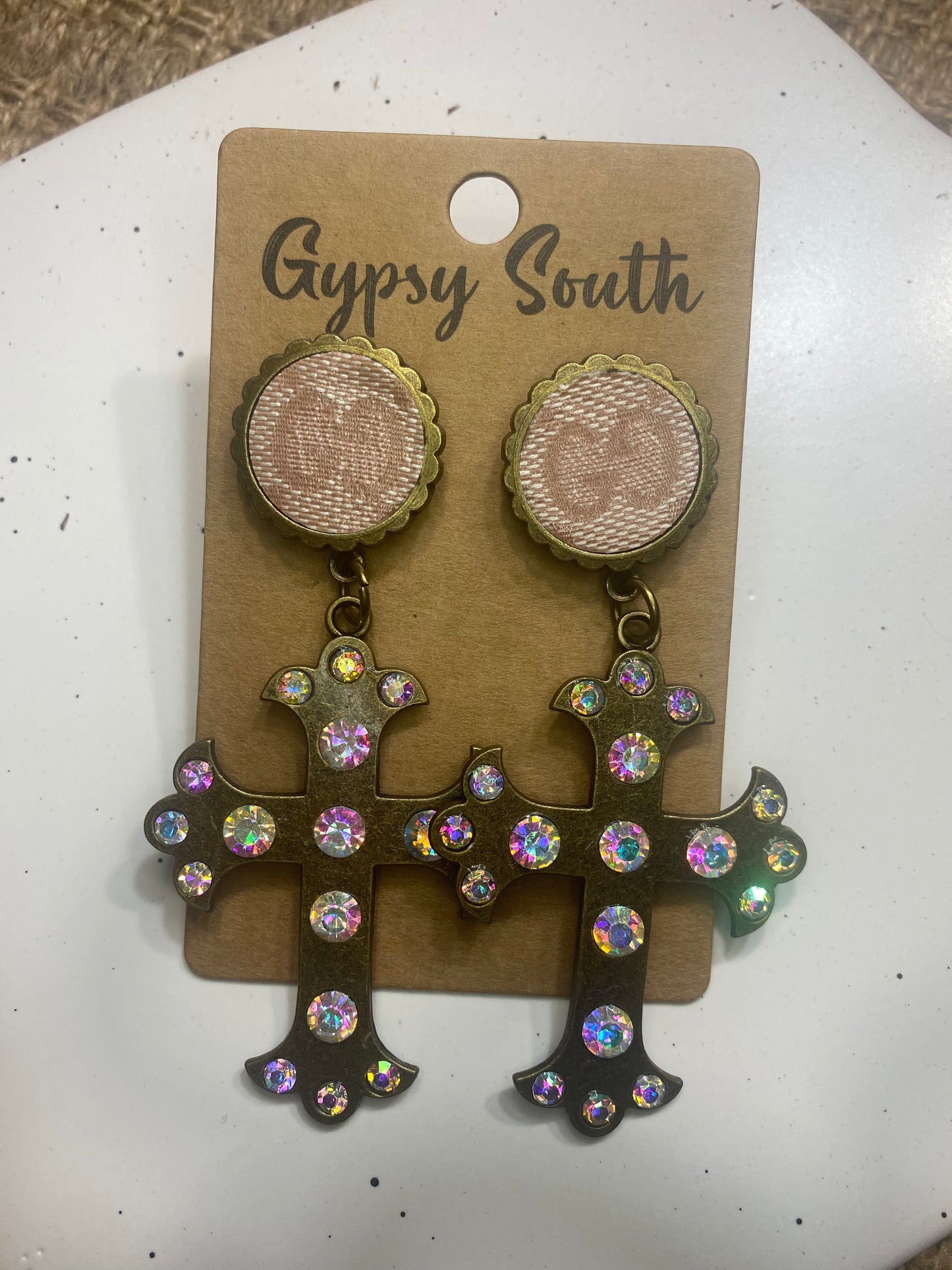 Upcycled GG Pink Cross Earrings
