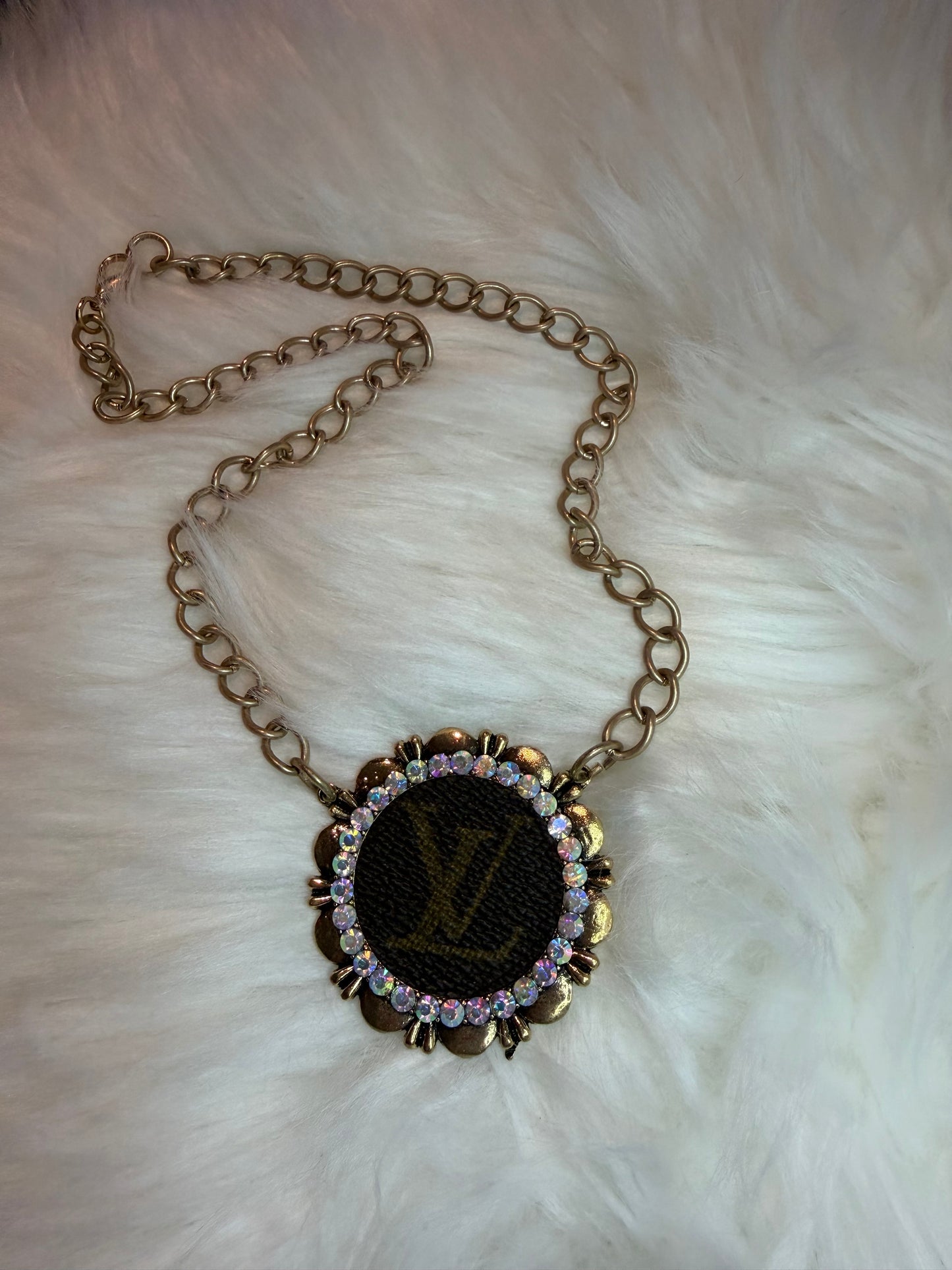 Upcycled LV Gold Necklace with Large Pendant