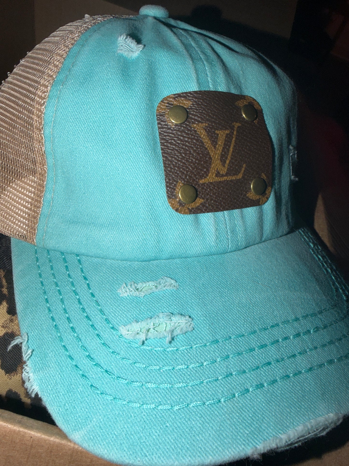 Upcycled LV Baseball Hat- Teal