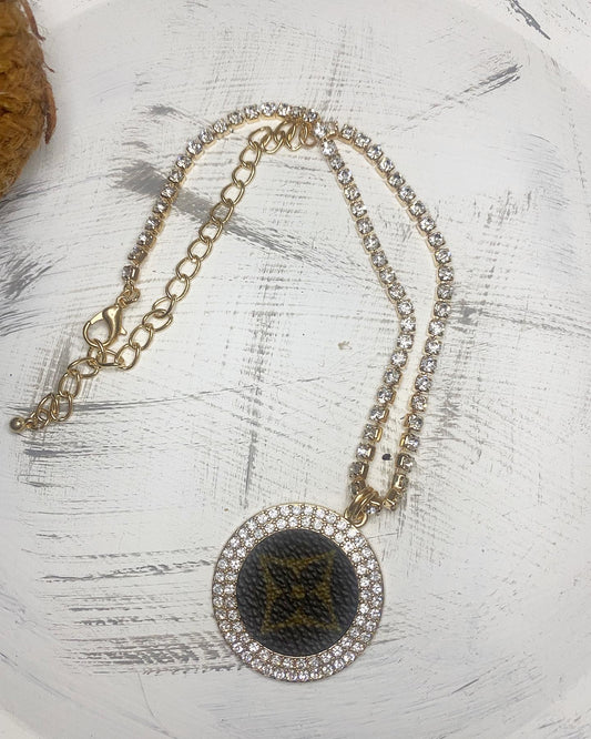 Upcycled LV Rhinestone Bling Necklace