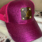 Upcycled LV Ponytail Hat- Pink Glitter