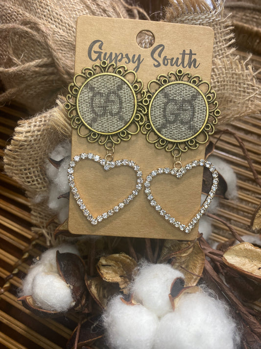 Upcycled GG Heart Dangle Earrings