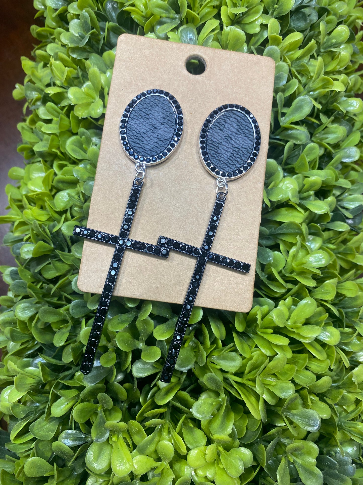 Upcycled Black LV Cross Earrings