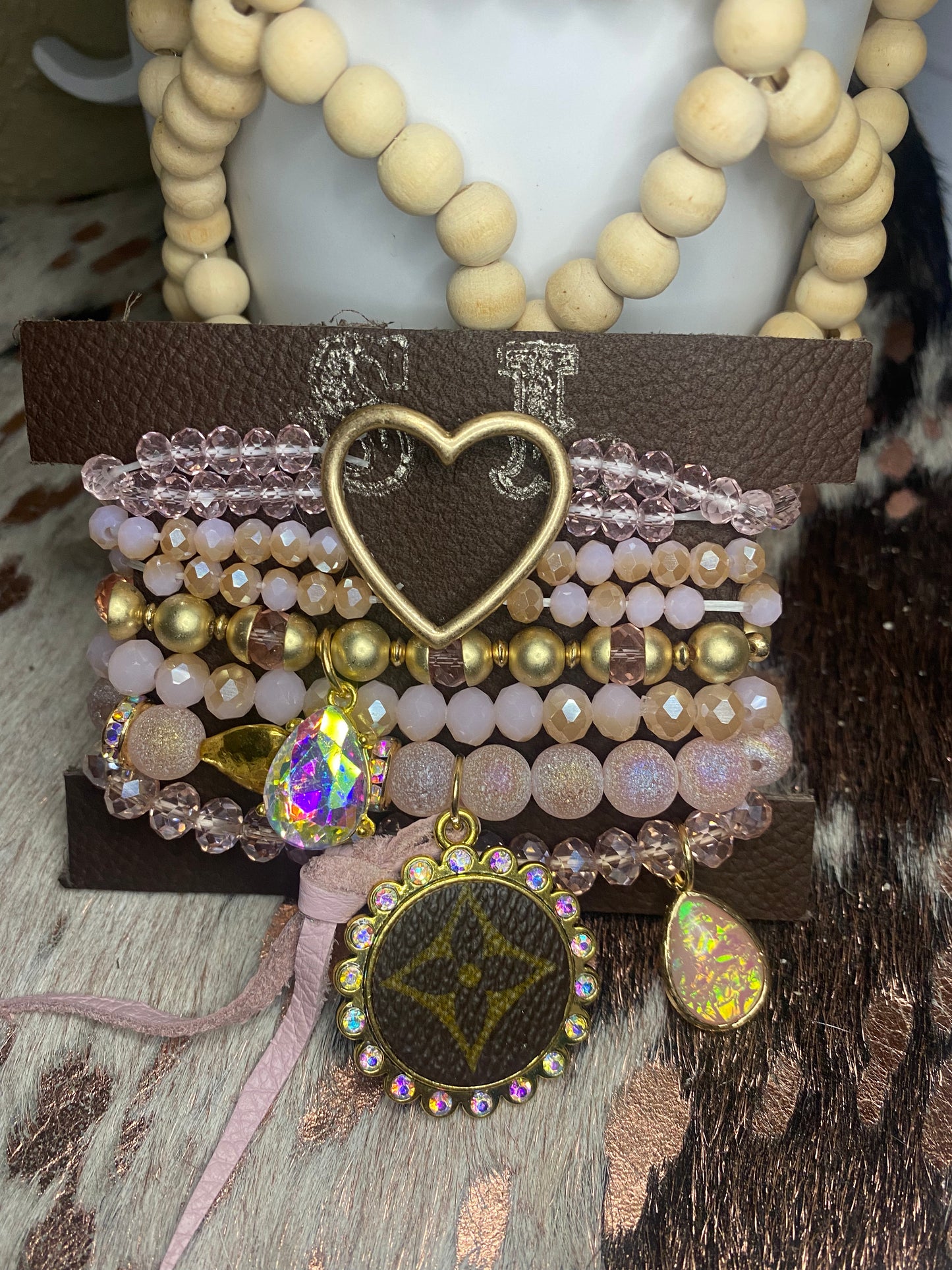 Upcycled LV Pretty Pink Bracelet Stack