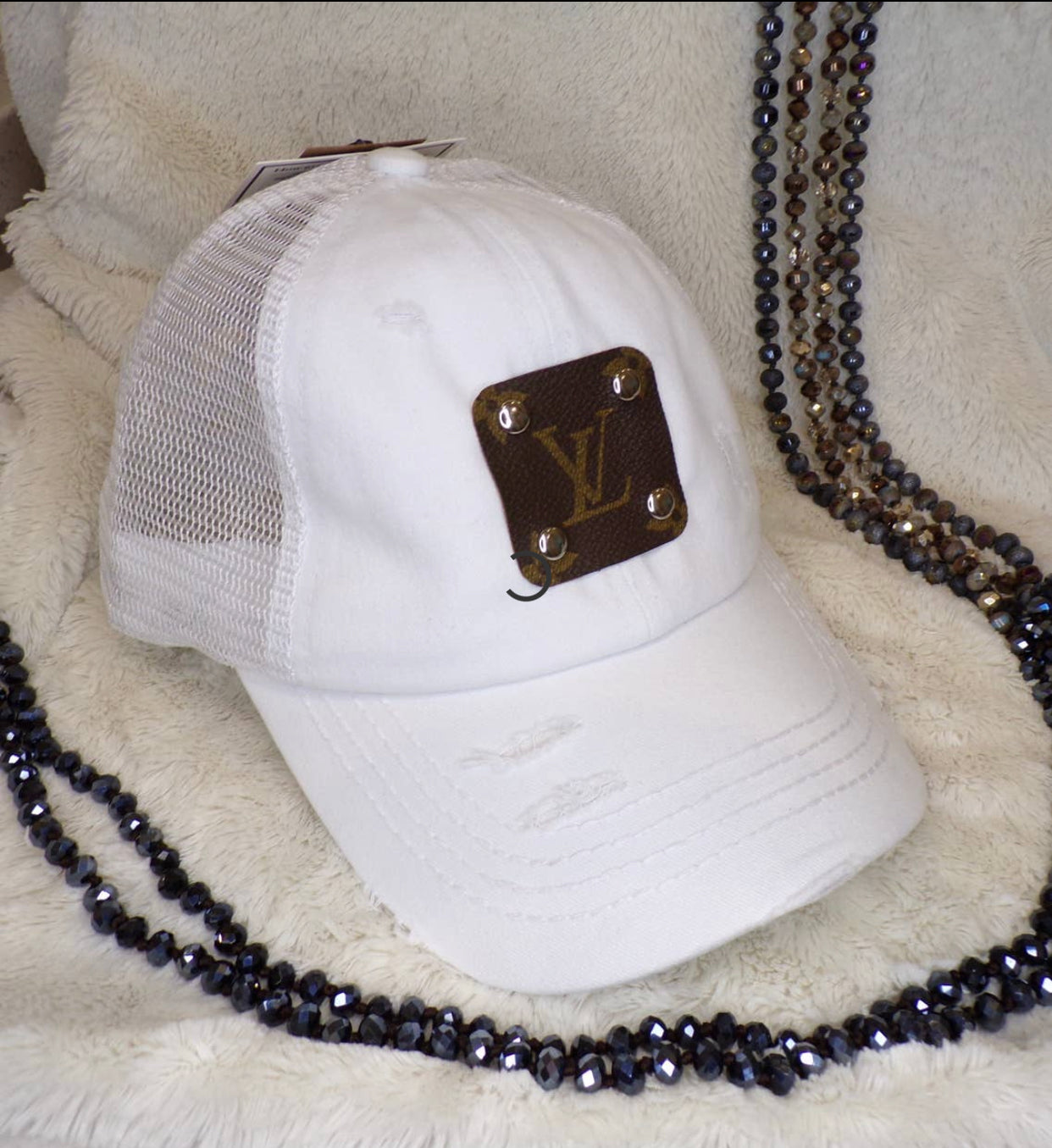 Upcycled LV Criss Cross Hat- White