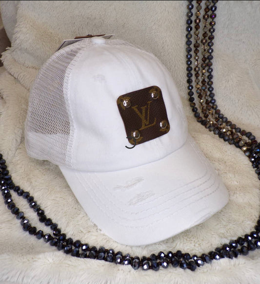 Upcycled LV Criss Cross Hat- White