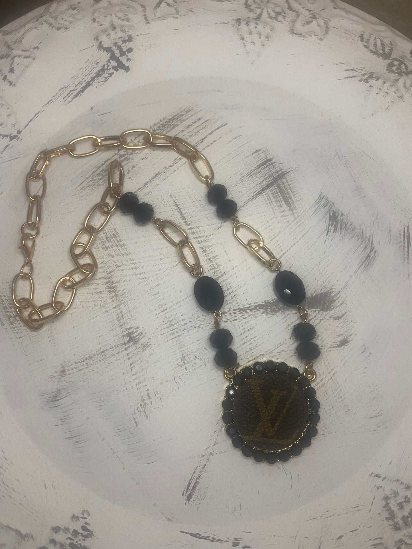 Upcycled LV Black and Gold Necklace