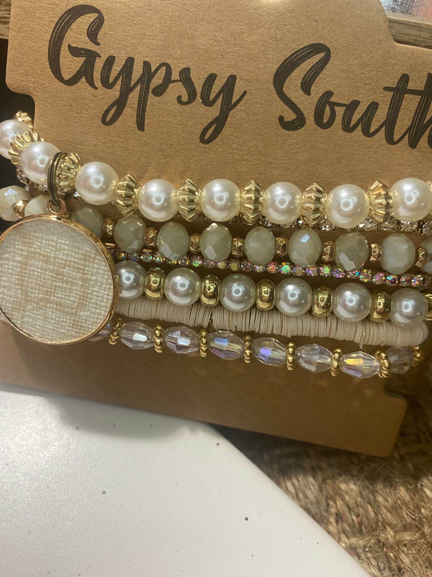 Upcycled GG Ivory and Gold Bracelet Stack