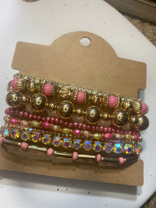 Upcycled LV Pink and Gold Bracelet Stack